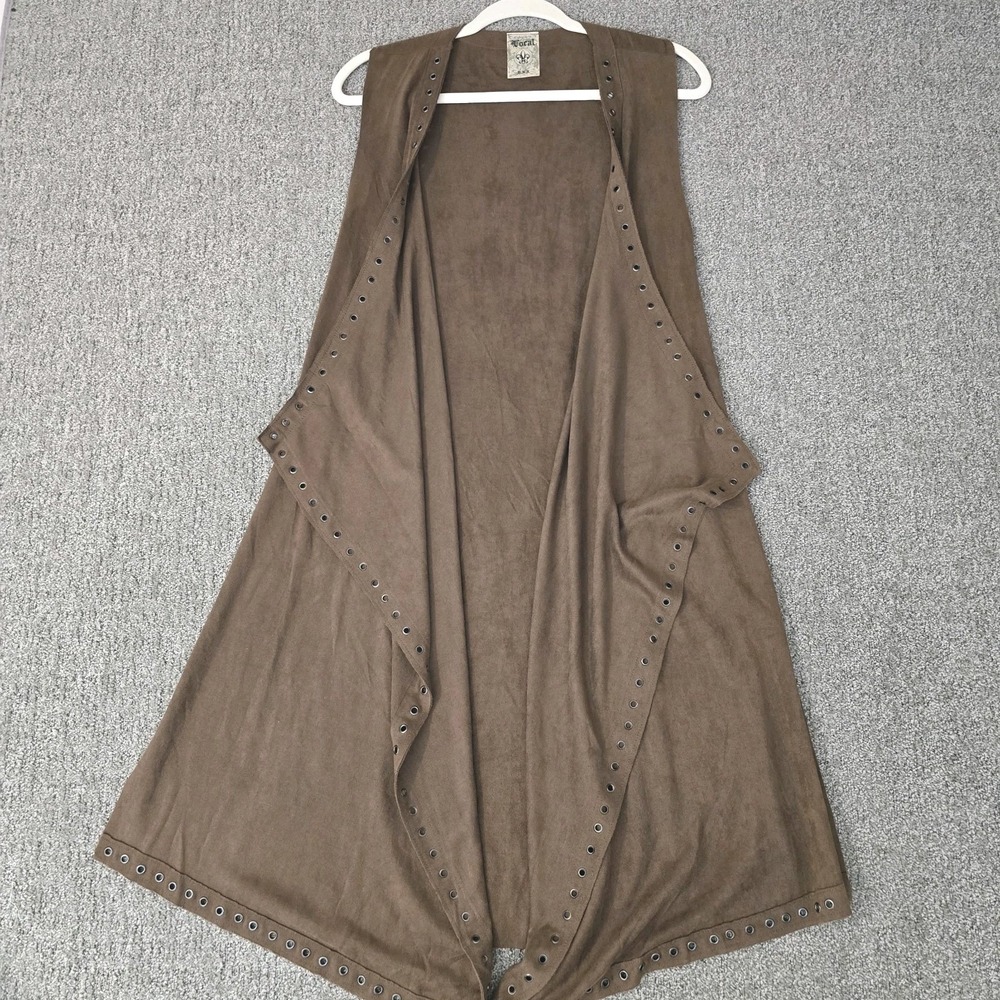 Vocal Microsuede Duster Vest‎ Sleeveless Cardigan Eyelet Boho Western Sz M